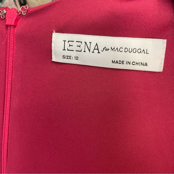 Ieena for Mac Duggal Women’s Plunging Neck Flare Sleeve Dress Raspberry Sz 12 - Picture 3 of 10